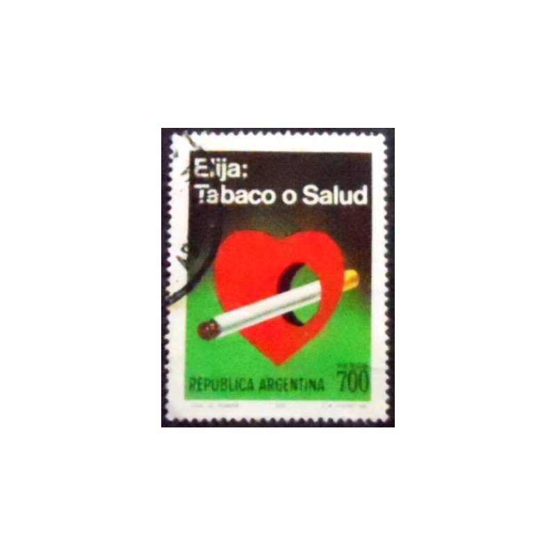 Selo postal da Argentina de 1980 Cigarette and heart