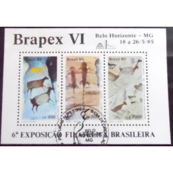 Bloco postal do Brasil de 1984 Brapex VI Pinturas Rupestres