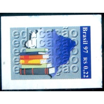Selo postal do Brasil de 1997 Mapa e Livros
