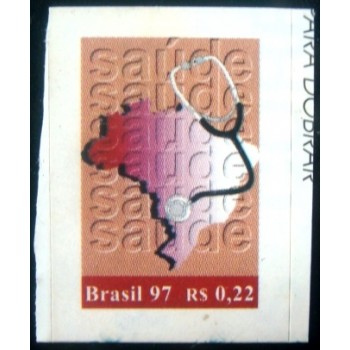 Selo postal do Brasil de 1997 Mapa e Estetoscópio
