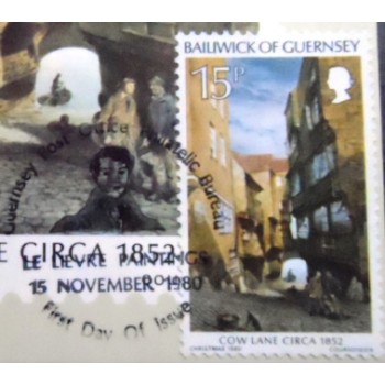 Máximo postal de Guernsey de 1980 Cow Lane Circa 1852 - detalhe