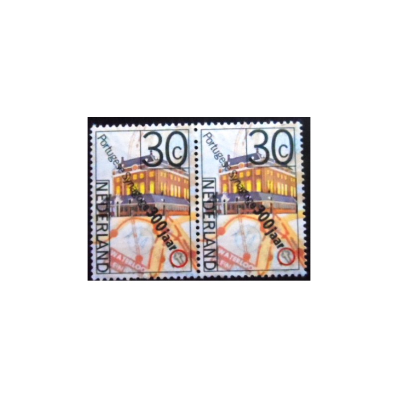 Par de selos postais da Holanda de 1975 Portuguese–Israelite Synagogue