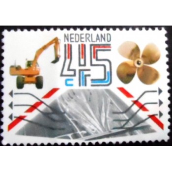 Selo postal da Holanda de 1981 Excavator and Ship's Screw