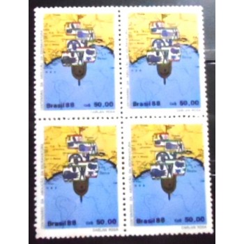 Quadra de selos postais do Brasil de 1988 Navio Negreiro N