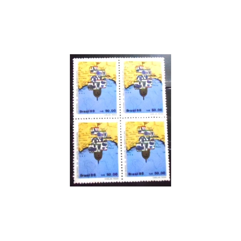 Quadra de selos postais do Brasil de 1988 Navio Negreiro N