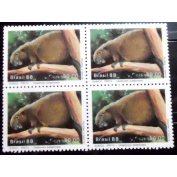 Quadra de selos postais do Brasil de 1988 Ouriço Preto M
