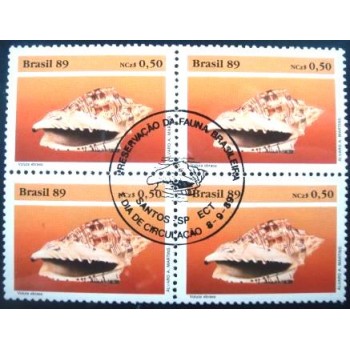 Quadra de selos postais do Brasil de 1989 Voluta Ebraea MCC