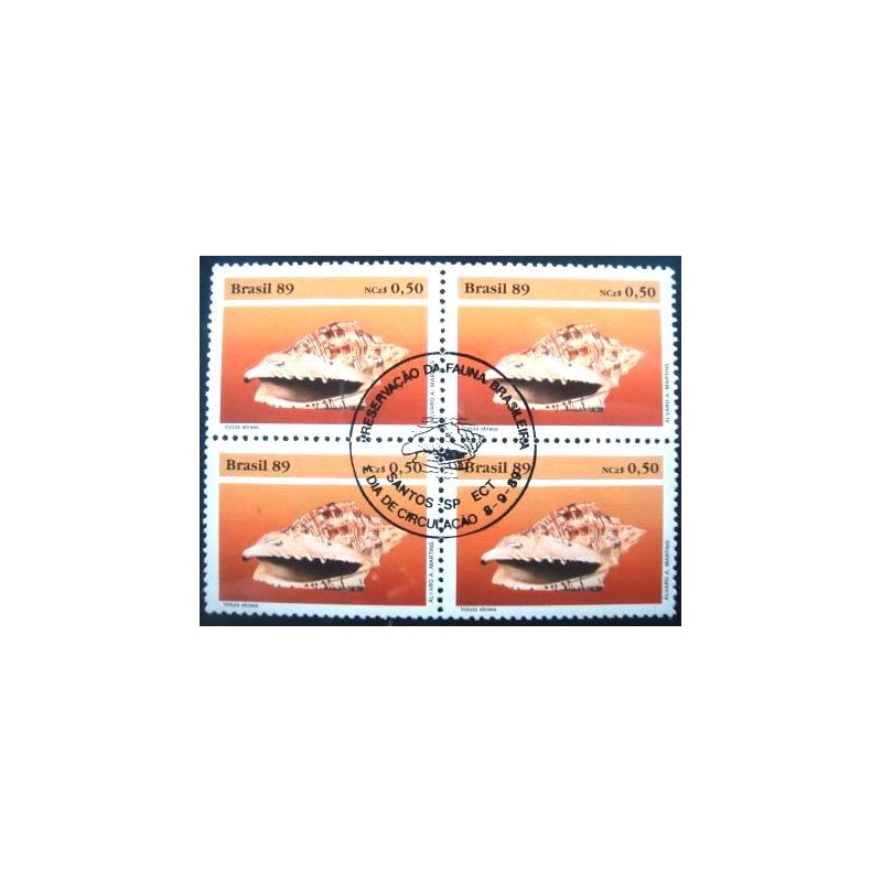 Quadra de selos postais do Brasil de 1989 Voluta Ebraea MCC