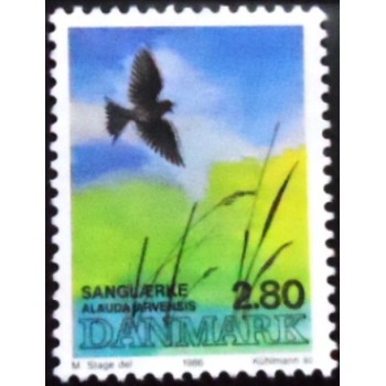 Selo postal da Dinamarca de 1986 Eurasian Skylark