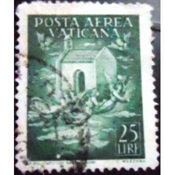 Selo postal do Vaticano de 1947 Angels Bring the Casa Sancta