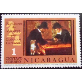 Selo postal da Nicarágua de 1976 Chess Players