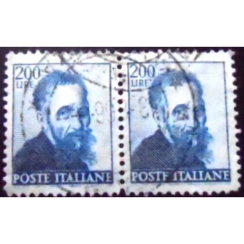 Par de selo postal da Itália de 1961 Head of Michelangelo