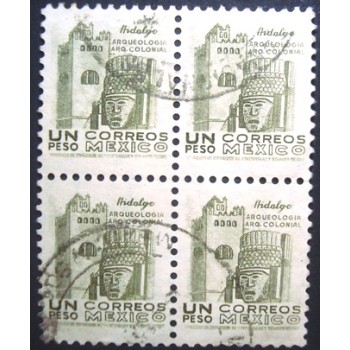 Quadra de selos postais do México de 1971 Convent head Hidalgo