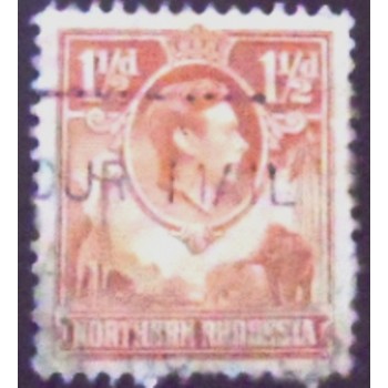 Selo postal da Rodésia do Norte de 1941 King George VI and Animals