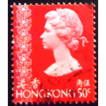 Imagem similar à do selo postal de Hong Kong de 1973 Queen Elizabeth II with ornament 50