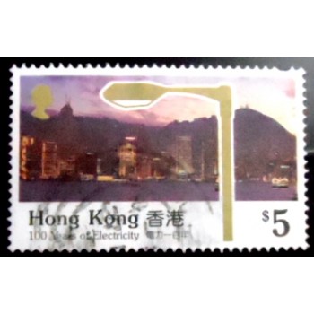 Selo postal de Hong Kong de 1990 Street lamp and Hong Kong from Harbour