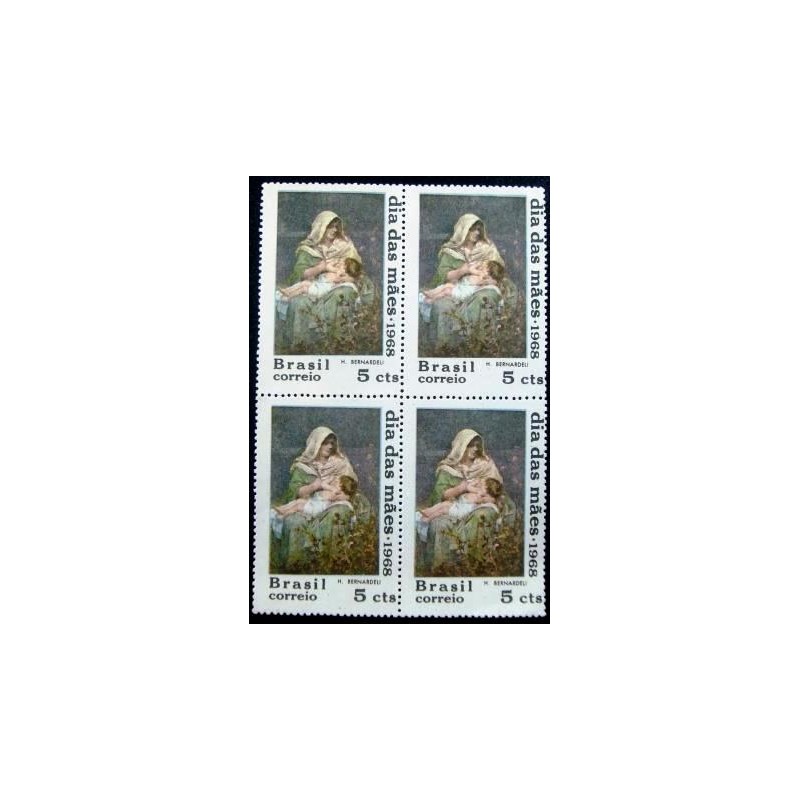 Quadra de selos postais do Brasil de 1968 Dia das Mães M