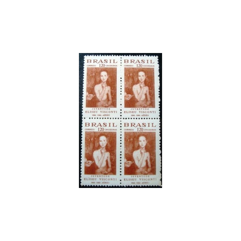 Quadra de selos postais aéreos do Brasil de 1966 Eliseu Visconti