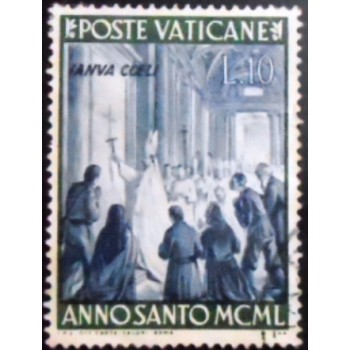 Selo postal do Vaticano de 1949 Pope Pius XII Opening the Holy Door