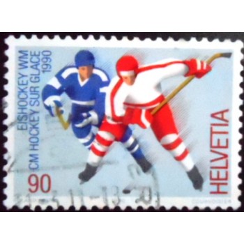 Selo postal da Suiça de 1990 Ice Hockey Players