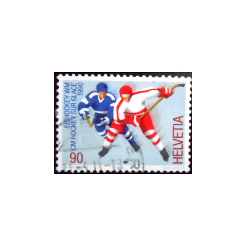 Selo postal da Suiça de 1990 Ice Hockey Players