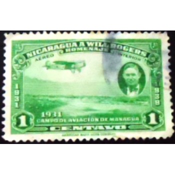Selo postal da Nicarágua de 1939 Will Rogers and Managua Airfield