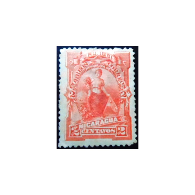 Selo taxa postal da Nicarágua de 1891 Allegorical figure with cornucopia