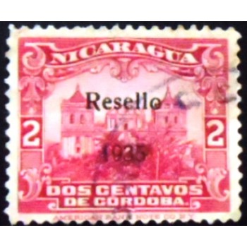 Selo taxa postal da Nicarágua de 1935 Leon Cathedral overprinted