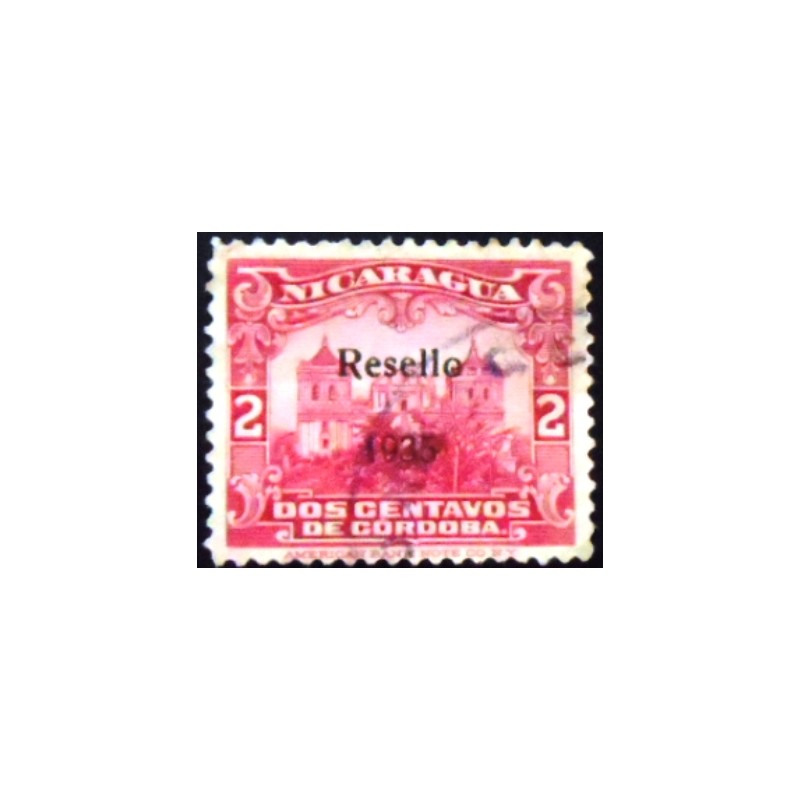 Selo taxa postal da Nicarágua de 1935 Leon Cathedral overprinted