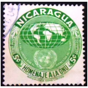 Selo postal da Nicarágua de 1954 Tribute to the U.N.O.