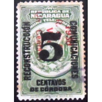 Selo postal da Nicarágua de 1936 Telegraph stamp with vertical red overprint