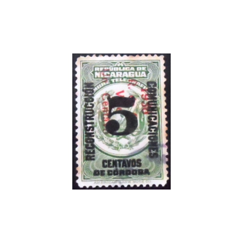 Selo postal da Nicarágua de 1936 Telegraph stamp with vertical red overprint