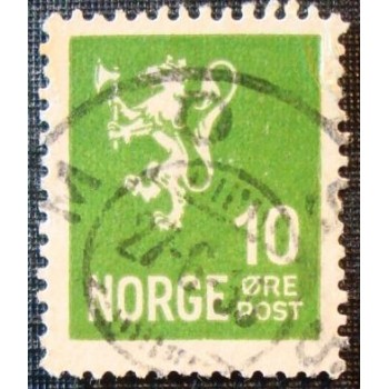 Selo postal da Noruega de 1923 Lion type I 10