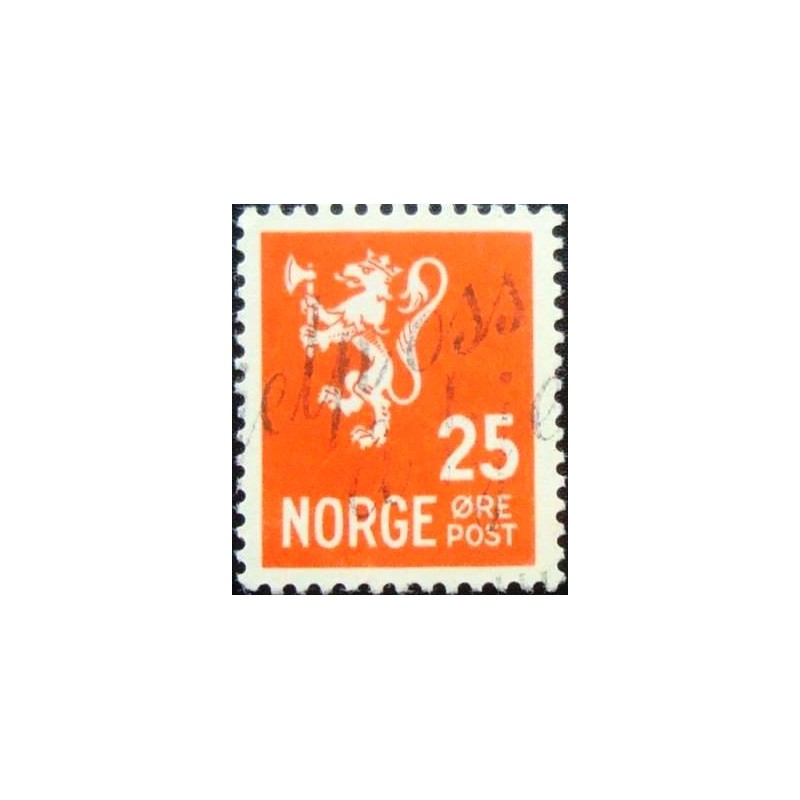 Imagem similar à do selo postal da Noruega de 1946 Lion type III 25