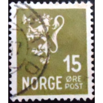 Selo postal da Noruega de 1926 Lion type I 15