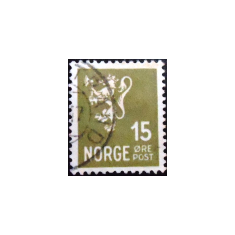 Selo postal da Noruega de 1926 Lion type I 15