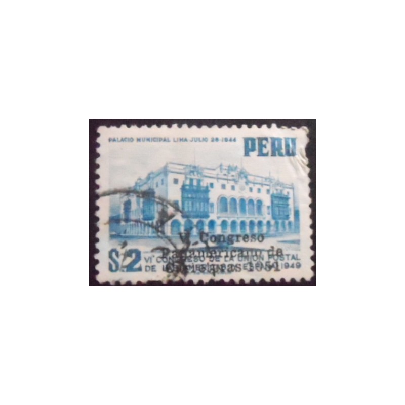 Selo postal do Peru de 1951 Community Palace
