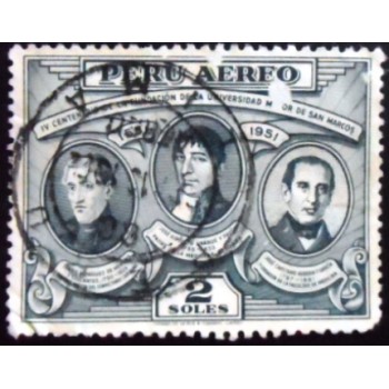 Selo postal do Peru de 1951 Founders of San Marcos University