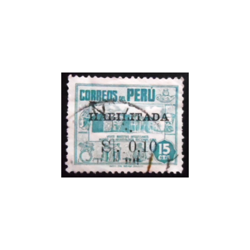 Selo postal do Peru de 1951 Archaeological Museum Lima surcharged