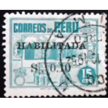 Selo postal do Peru de 1952 Archaeological Museum Lima surcharged