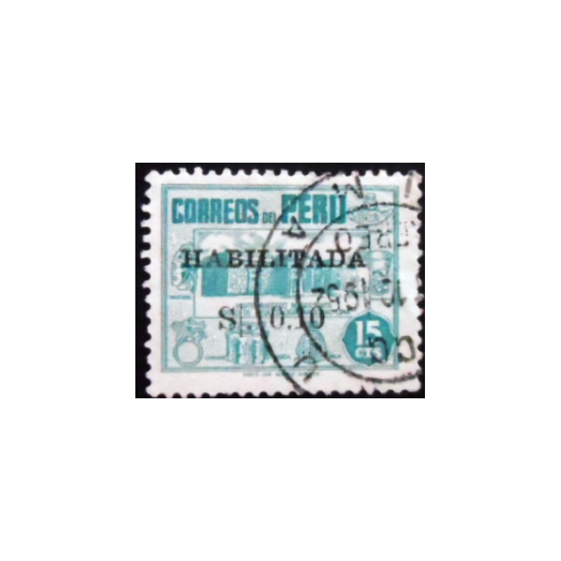 Selo postal do Peru de 1952 Archaeological Museum Lima surcharged