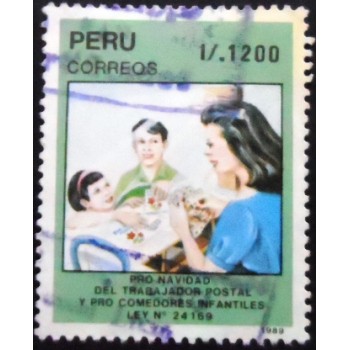 Selo postal do Peru de 1989 Children mailing letters U