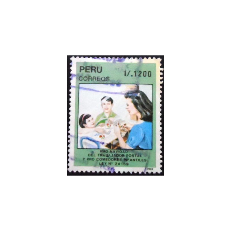 Selo postal do Peru de 1989 Children mailing letters U