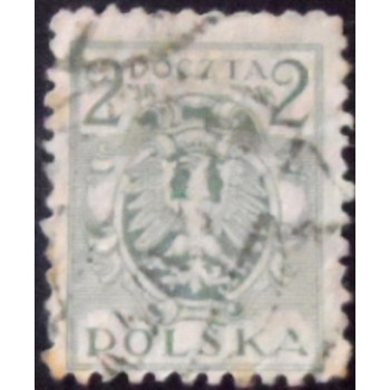 Selo postal da Polônia de 1921 Eagle on a Baroque Shield 2 U