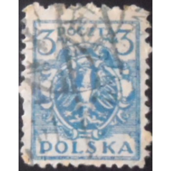 Selo postal da Polônia de 1921 Eagle on a Baroque Shield  3 U