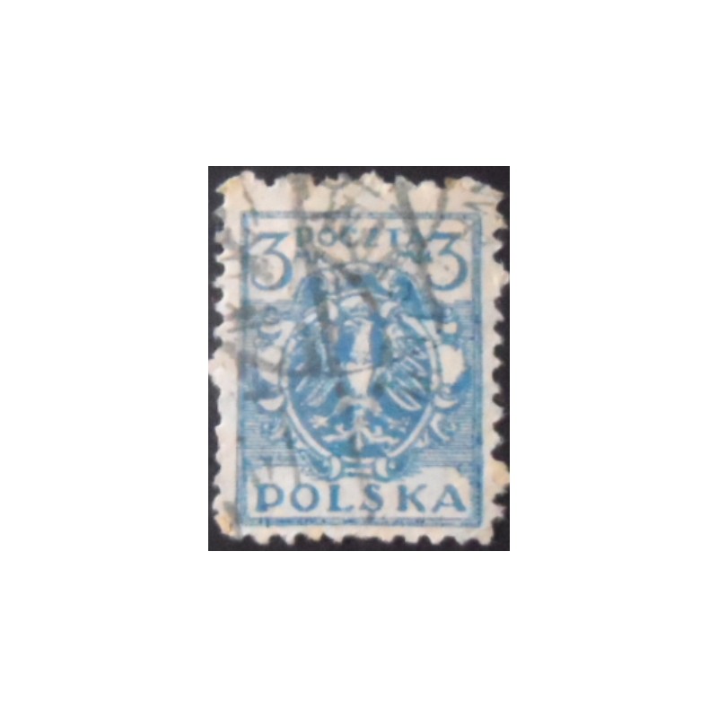 Selo postal da Polônia de 1921 Eagle on a Baroque Shield  3 U