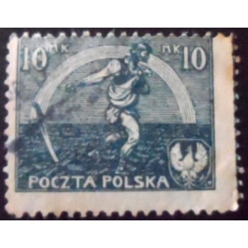 Selo postal da Polônia de 1922 Sowing man Redrawn