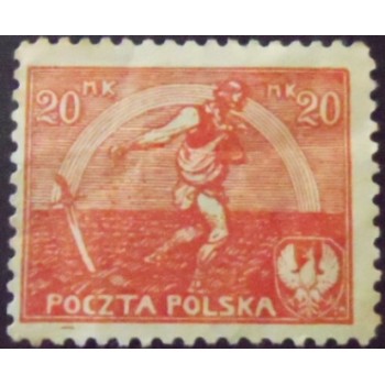 Selo postal da Polônia de 1921 Sowing Man 20 U