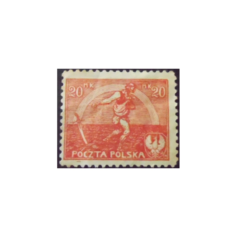 Selo postal da Polônia de 1921 Sowing Man 20 U