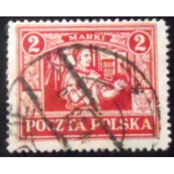 Selo postal da Polônia de 1922 - Miner in Silesia 2 U